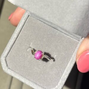 Natural six pointed Pink Ruby Star Sapphire 925 Sterling Silver Ring size 5.5